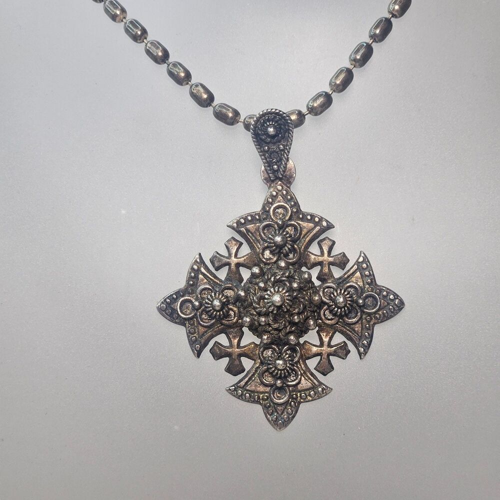 Jerusalem 900 Silver Maltese Crusader Cross 20" Italy Ball Chain 25.6gr